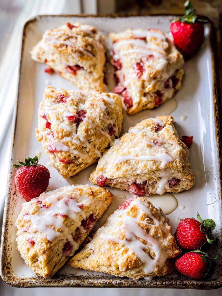 Strawberry Scones Recipe with Vanilla Glaze