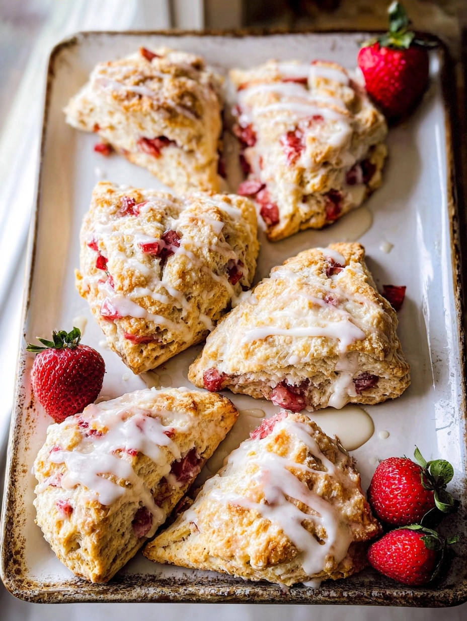 Strawberry Scones Recipe with Vanilla Glaze