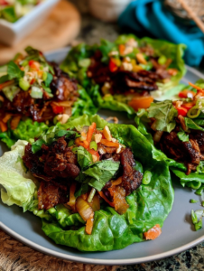 BBQ Beef Lettuce Wraps with Gochujang Flair