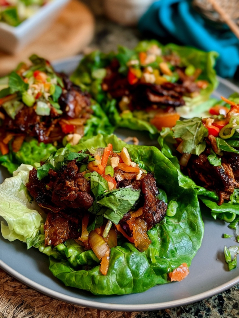 BBQ Beef Lettuce Wraps with Gochujang Flair